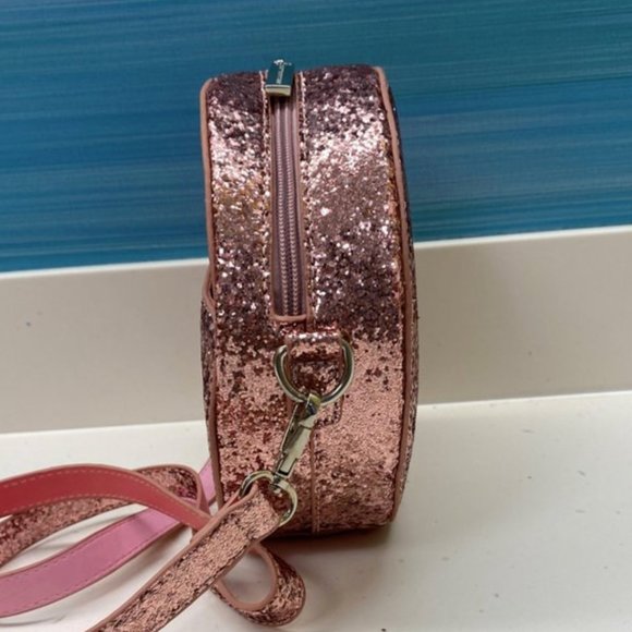 SKINNY DIP WOMEN'S ROUND CIRCLE PINK GLITTER PURSE HAND BAG - Picture 5 of 8